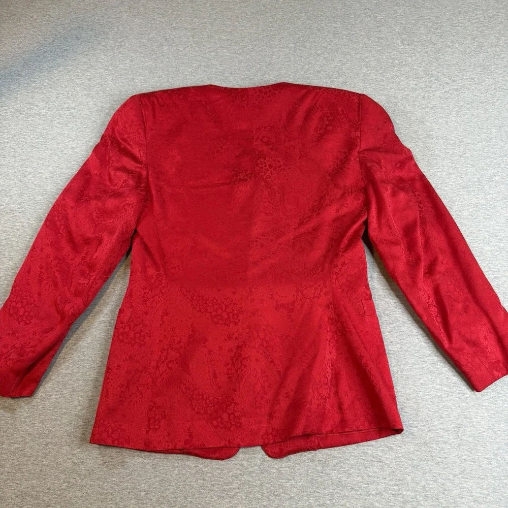 Vintage Paul Stanley Red Silk Blazer Power Jacket Textured Single Button Sz 2